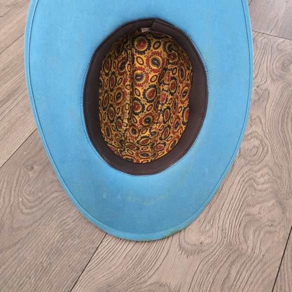 Vintage American Hat Blue Cowboy Hat With Feather - Picture 7 of 8